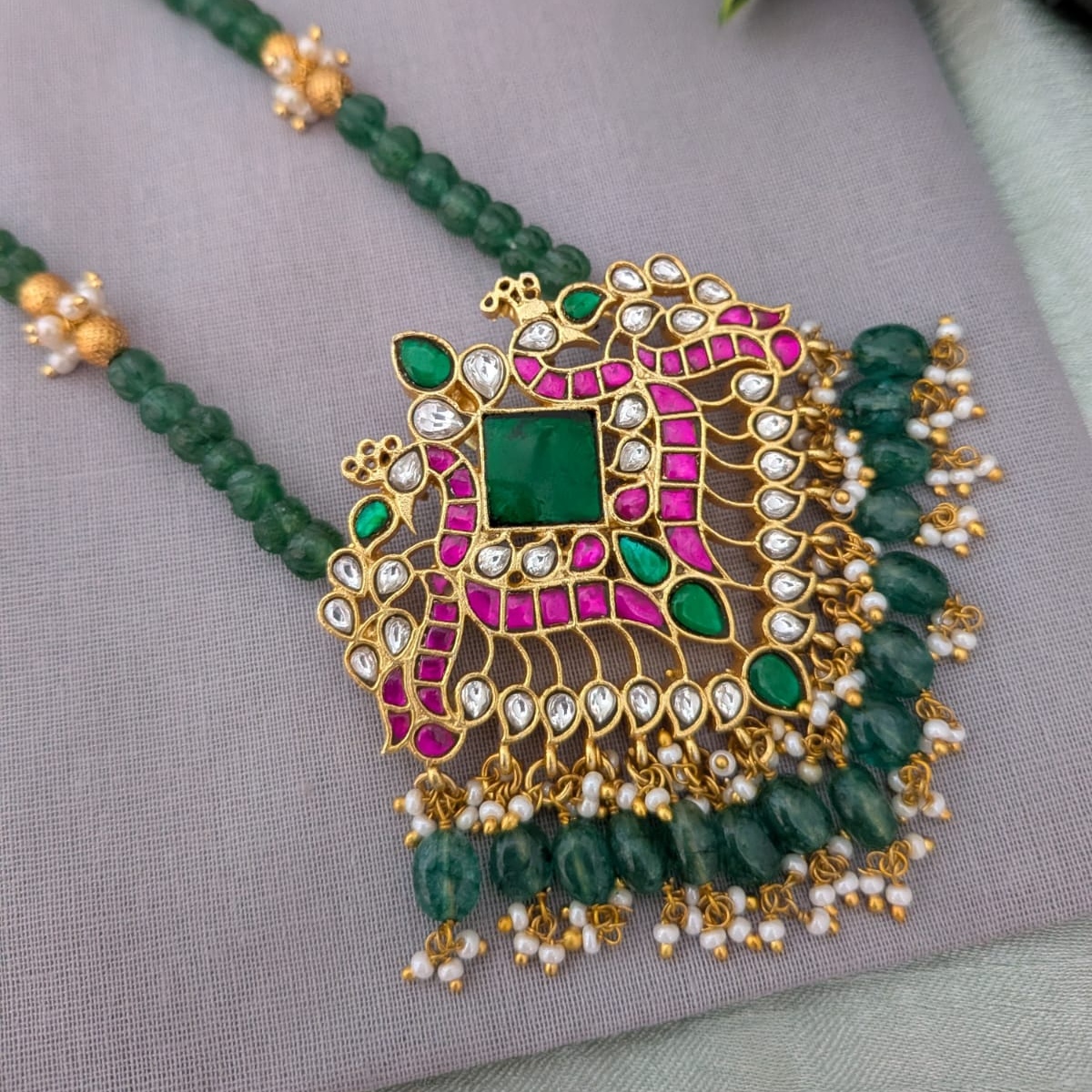 Jadau kundan Long harram with Pumpkin bead