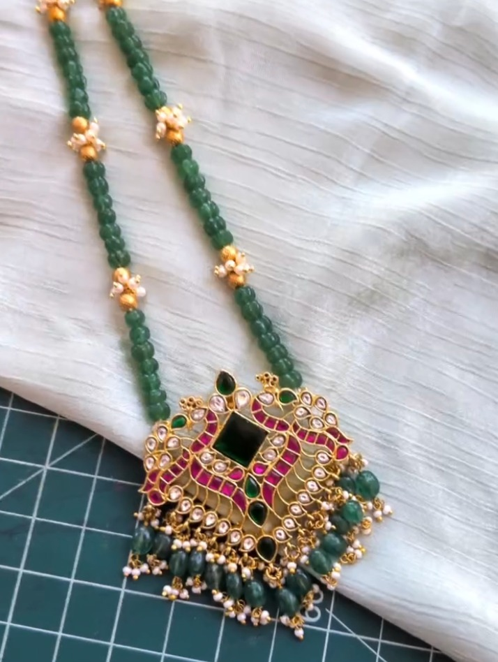 Jadau kundan Long harram with Pumpkin bead
