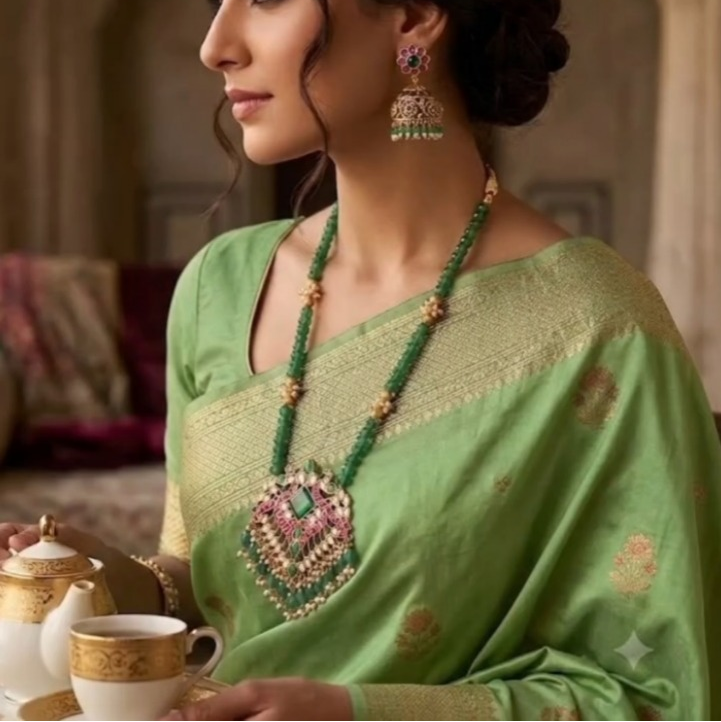 Jadau kundan Long harram with Pumpkin bead