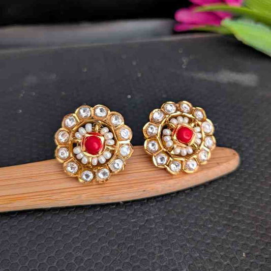 Jadau Coral Kundan Stud