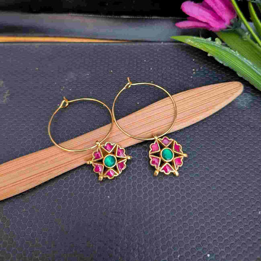 Jadau Ruby Kundan Hoop Stud