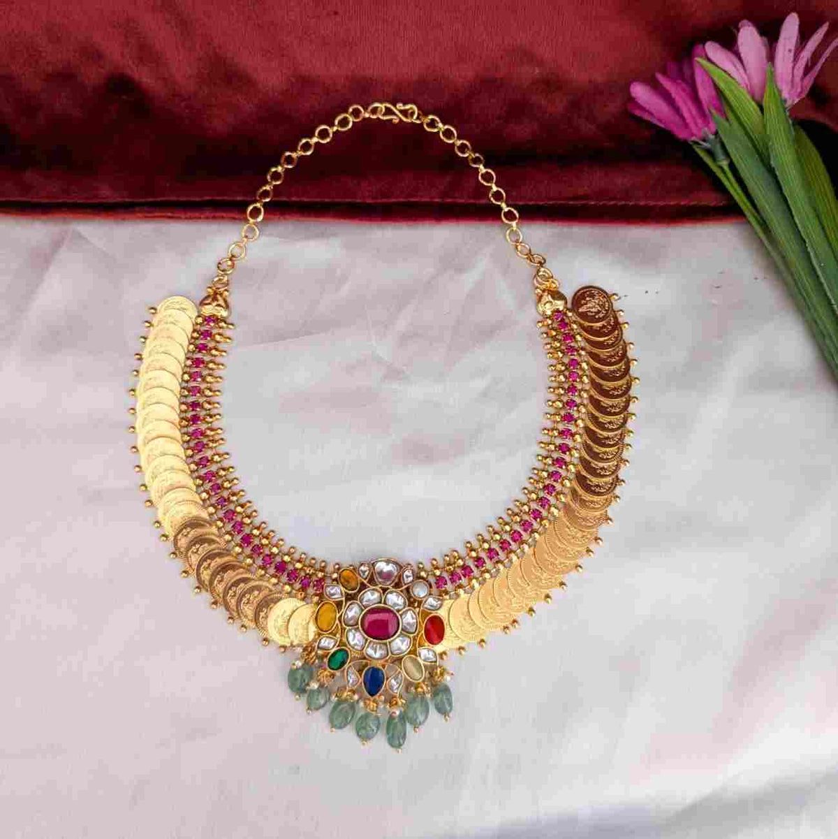 Jadau kundan Pendant Coin Necklace