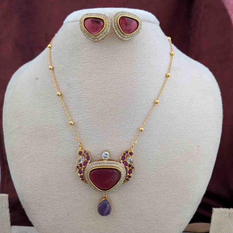 Ruby Drop Peacock Pendant Long Necklace