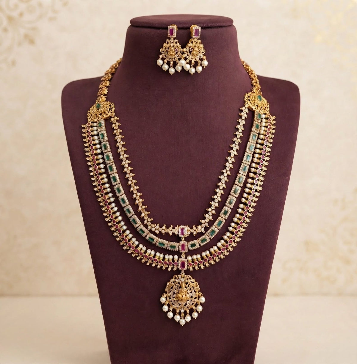 3 layered Kemp Bridal Necklace Set