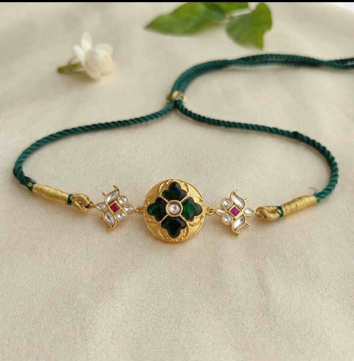 Jadau kundan Green stone choker necklace