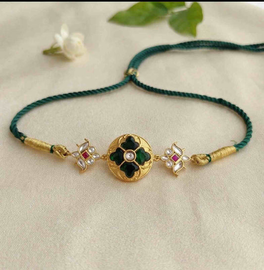 Jadau kundan Green stone choker necklace