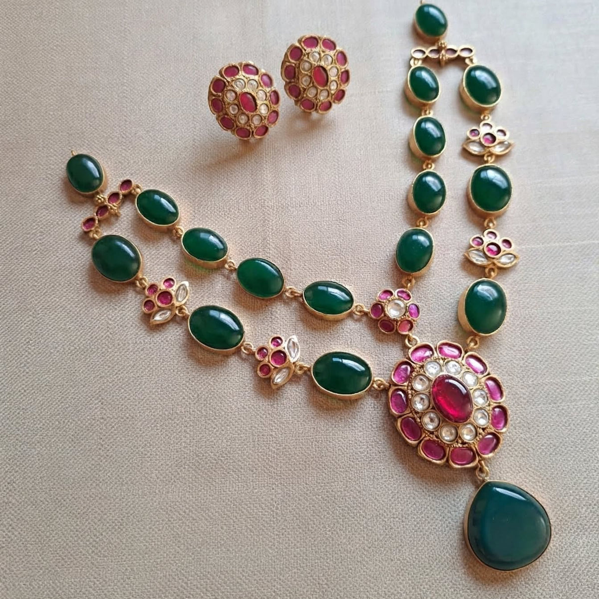 2 layered Semiprecious stone Fusion choker Emerald green