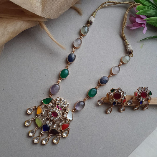 Beautiful Jadau kundan exclusive stone necklace set Multi