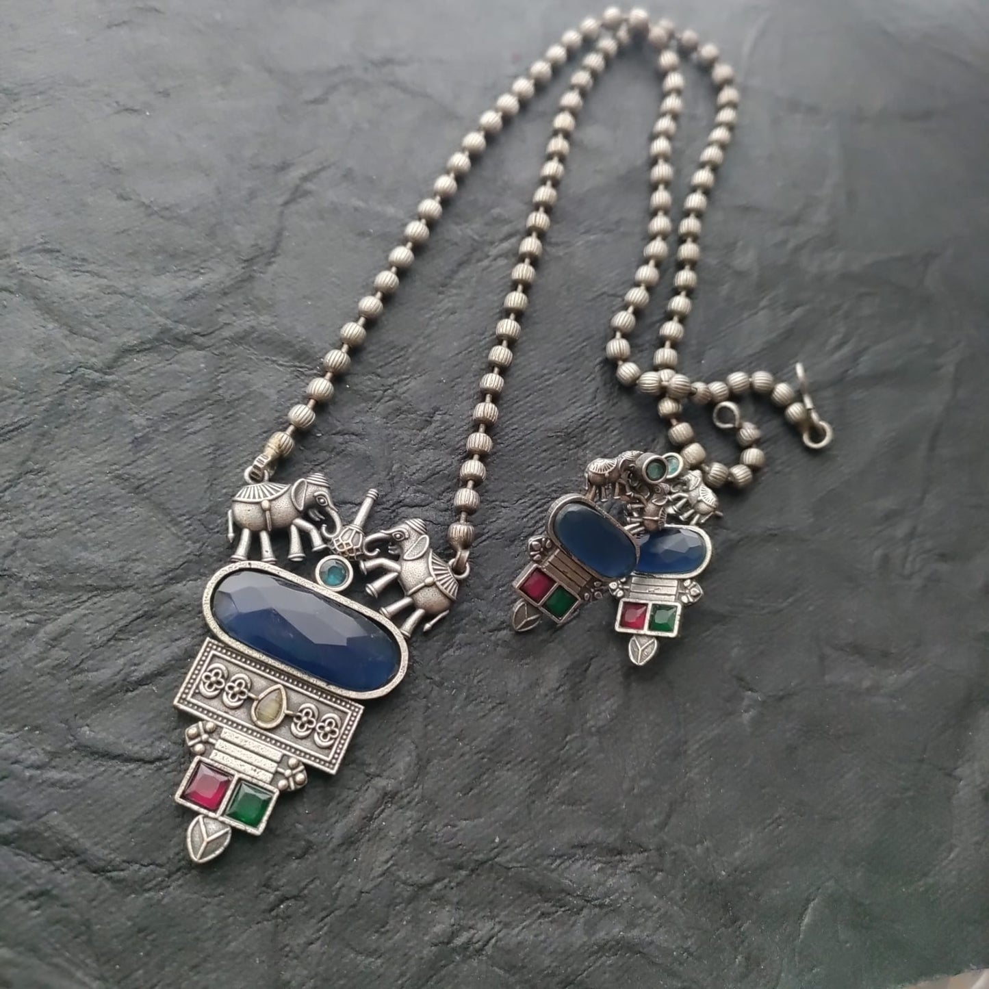 Elephant stone replica long chain set