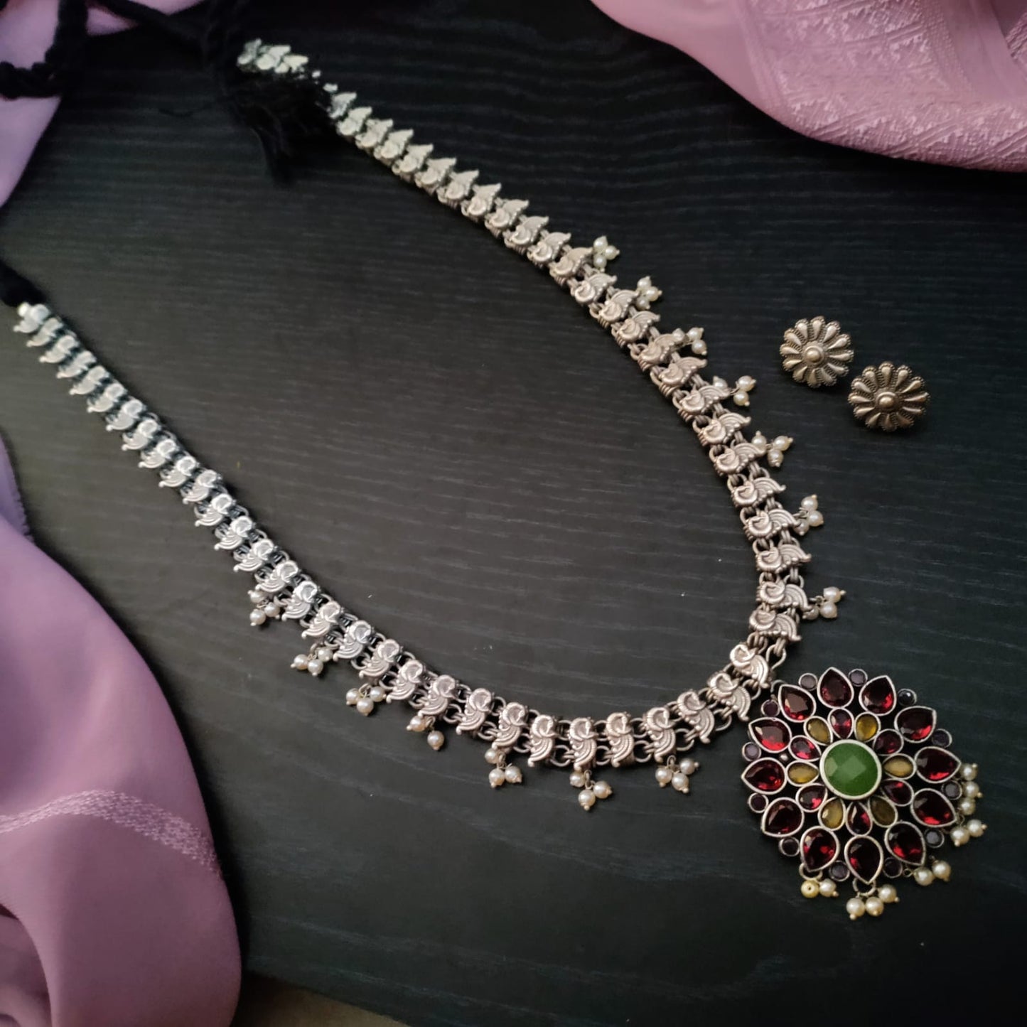 Round stone sla pendant chain long set