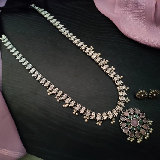 Round stone sla pendant chain long set