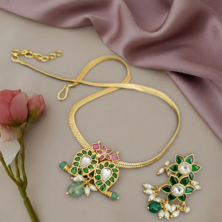 Green mango jadau chain set