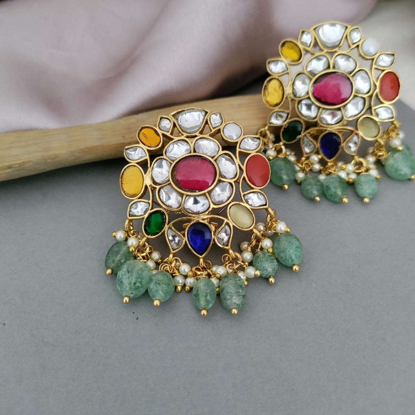 Navratna round stone earring