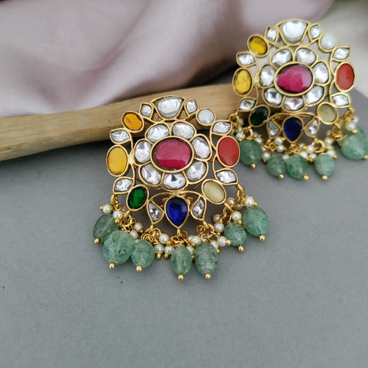 Navratna round stone earring